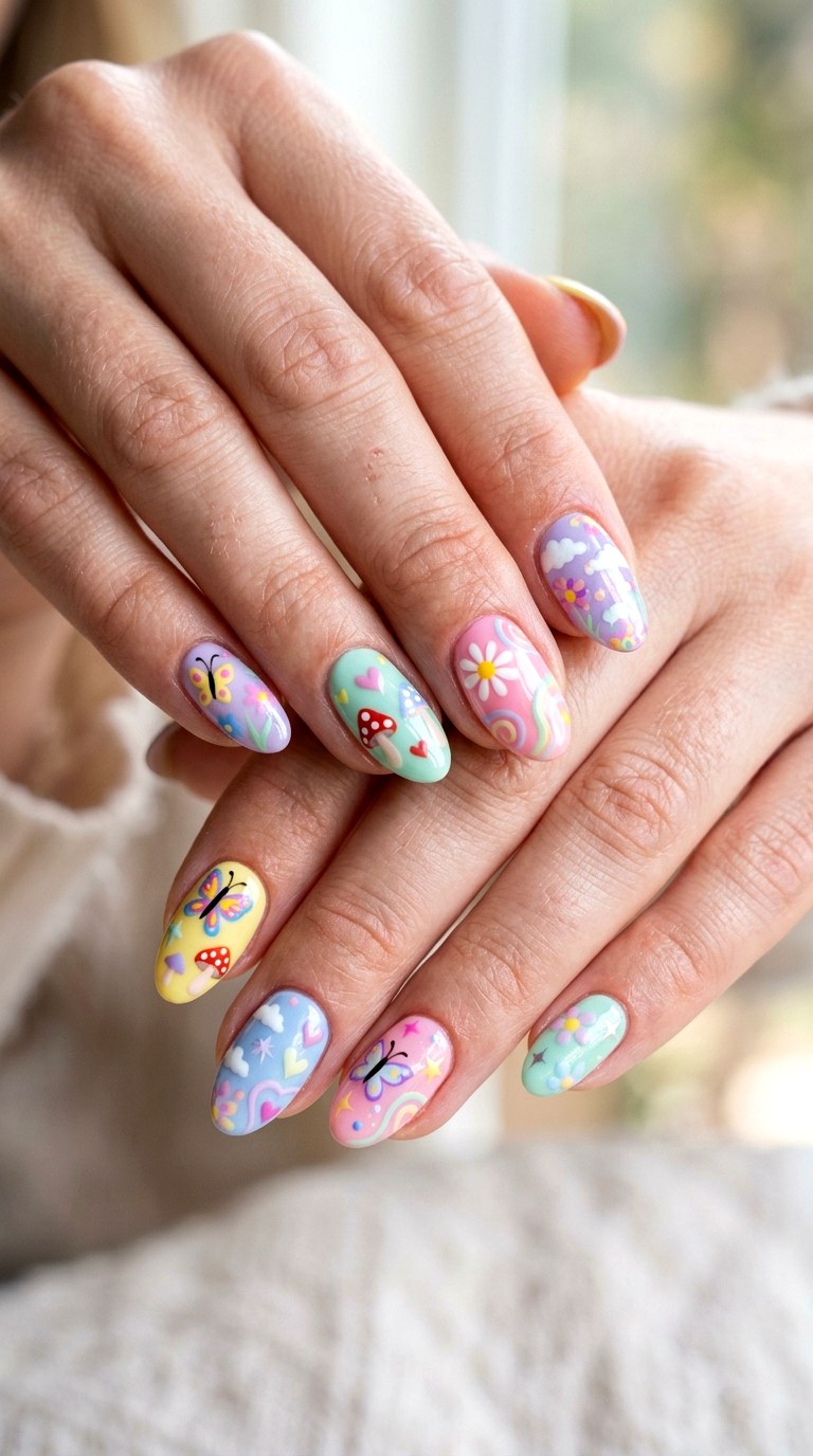 Pastel Fantasy Mix And Match Nails - 22 Whimsical pastel nail art ideas