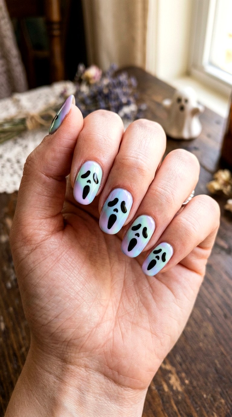 Pastel Goth Ghost Face Nails - 22 ghost face nail ideas