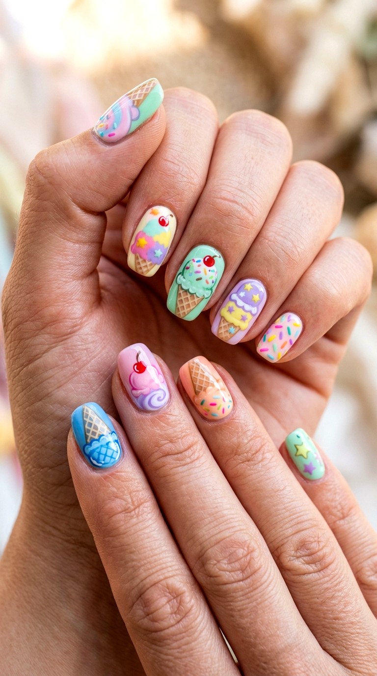 Pastel Ice Cream Dream Nails - 22 Whimsical pastel nail art ideas