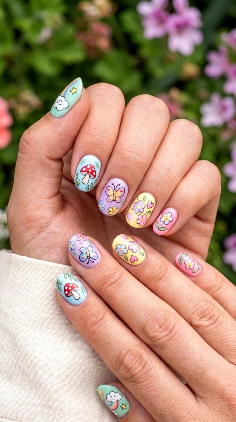 Pastel Kawaii Garden Nails - 22 Whimsical pastel nail art ideas