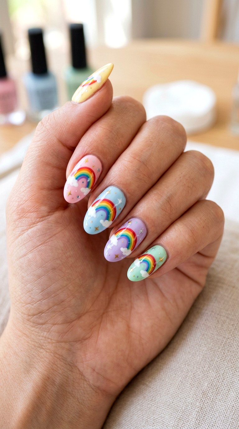 Pastel Kawaii Rainbow Nails - 20 Kawaii nail design ideas