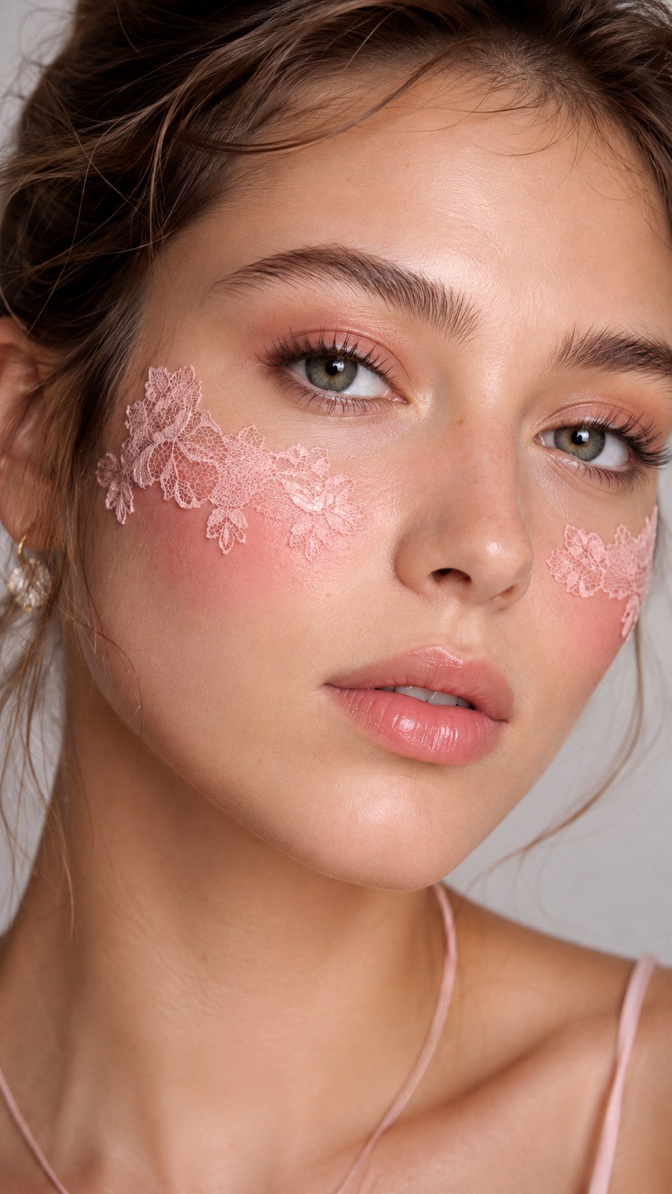 Pastel Pink Lace Cheek Applique - 21 lace makeup ideas