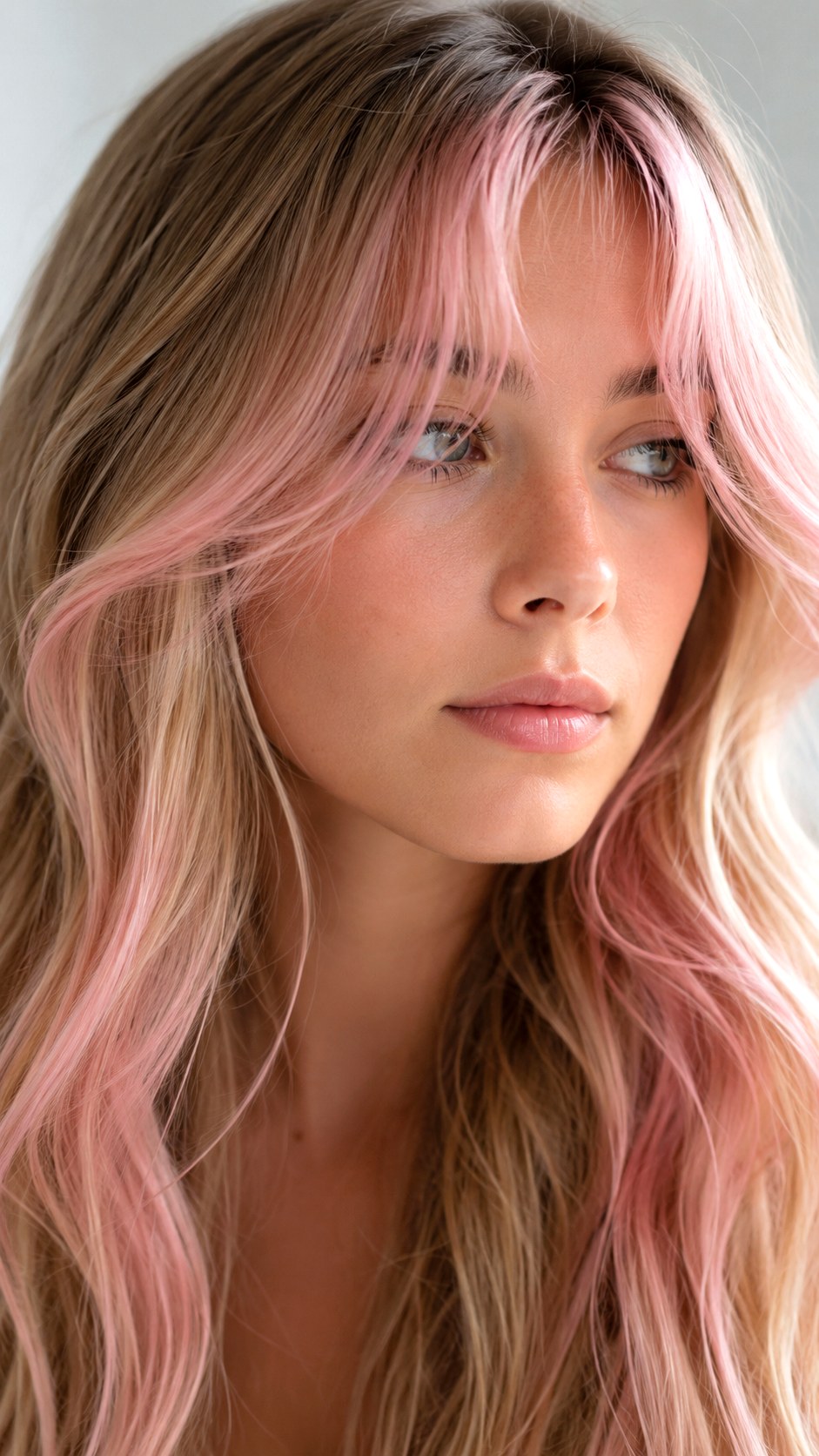 Pastel Pink Melt Curtain Bangs - 20 Wispy Curtain Bangs Long Hair Ideas