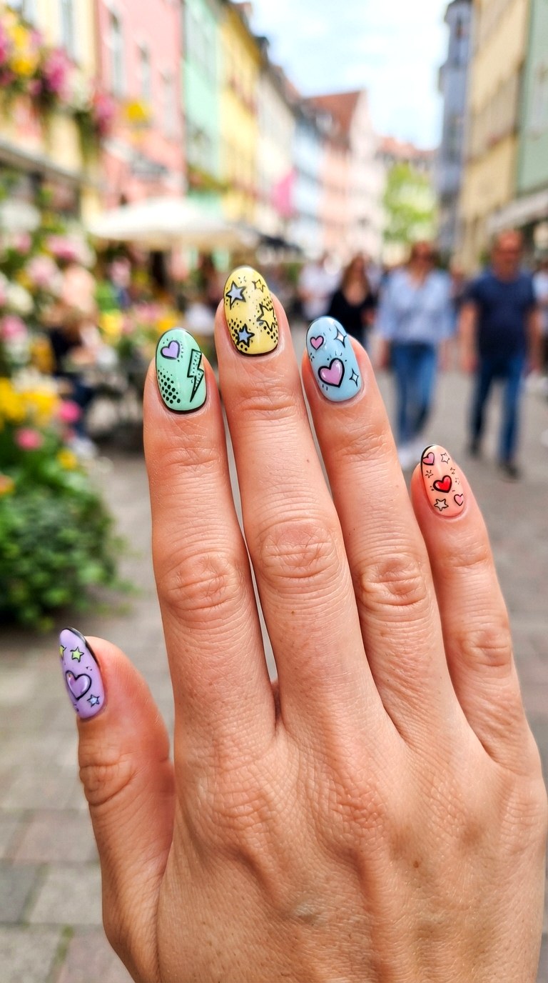 Pastel Pop Art Nails - 25 brigh spring funky nail ideas