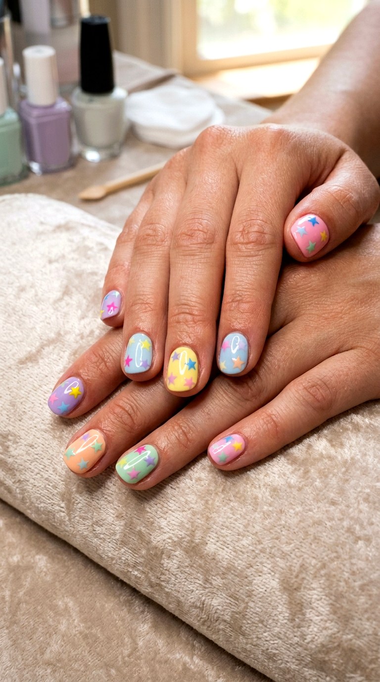 Pastel Pop Star Mix - 22 colorful mix and match star nail ideas