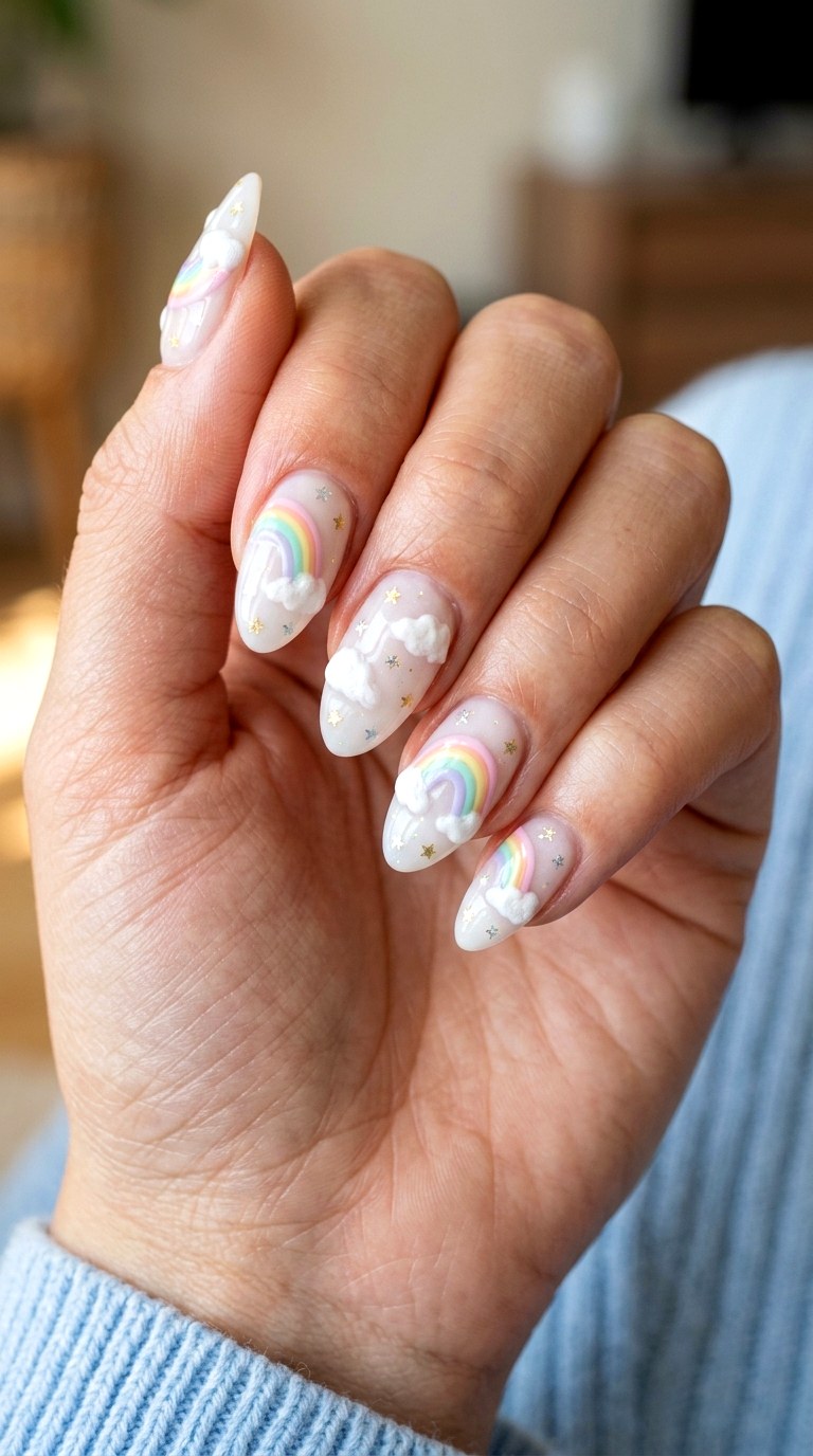Pastel Rainbow Cloud Nails - 23 handmade wish core nail ideas