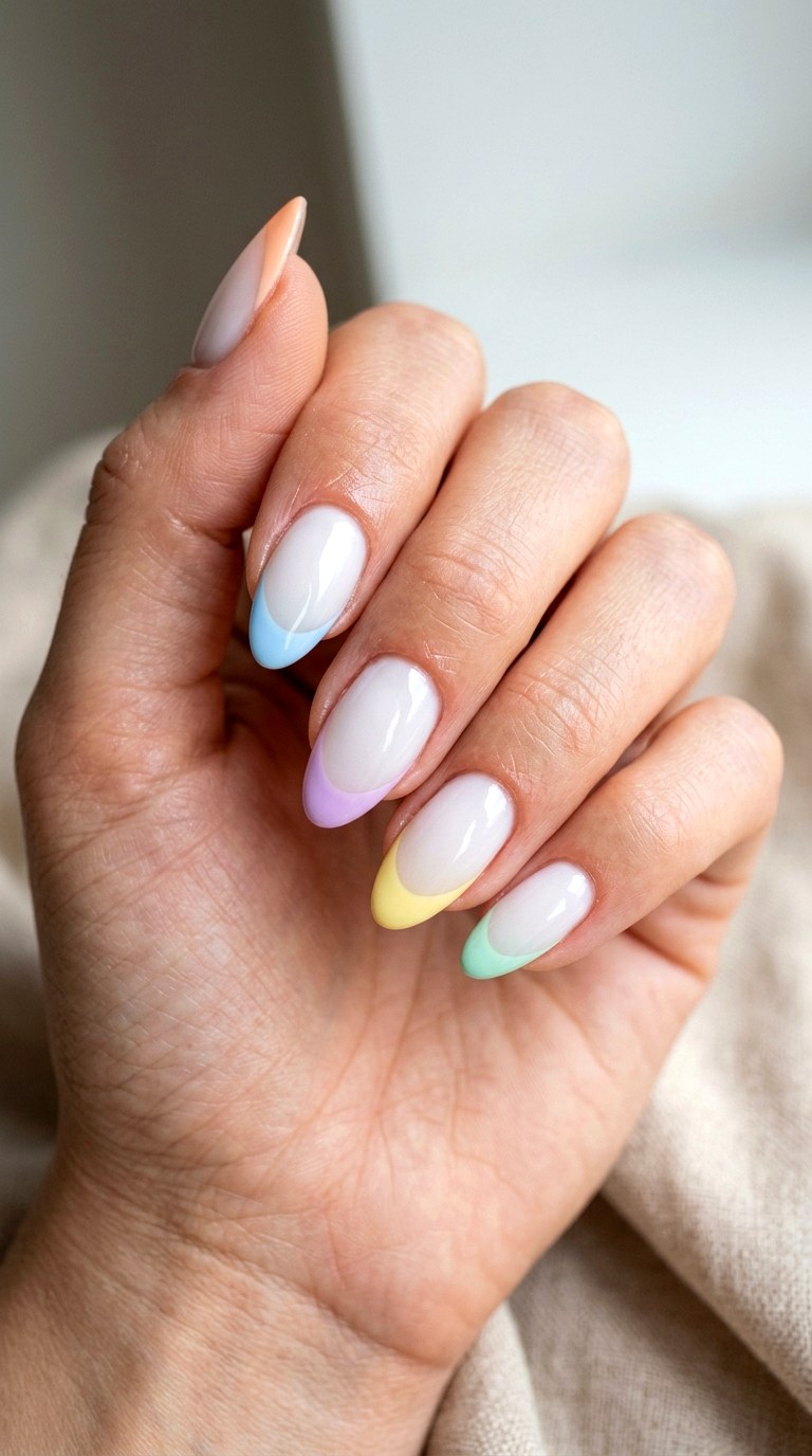 Pastel Rainbow French Tips - 23 cute back to school nail ideas