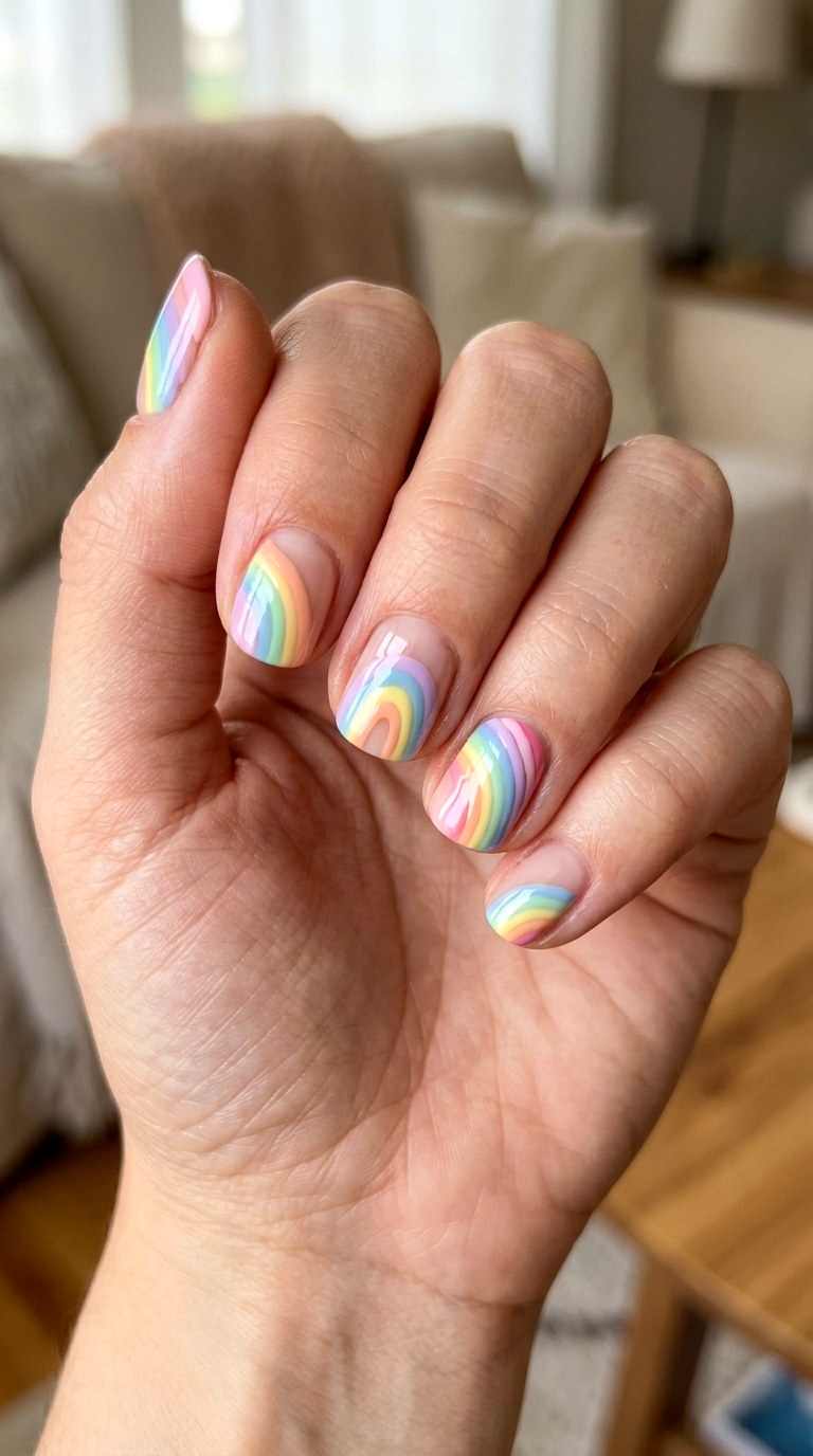 Pastel Rainbow School Nails - 23 first day of school nail ideas