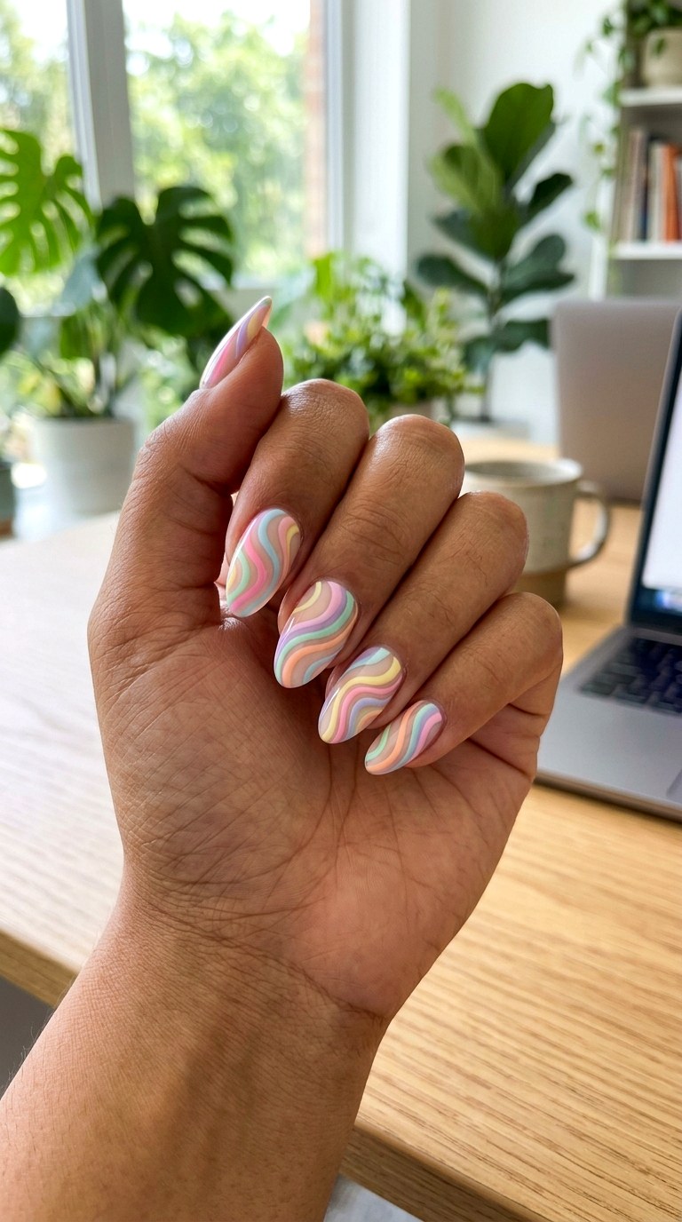 Pastel Rainbow Swirls - 25 cute summer nail ideas