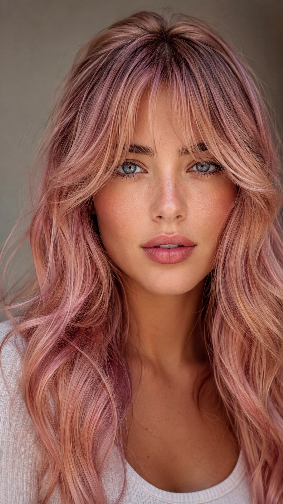 Pastel Rose Gold Soft Ripples - 24 Wispy Curtain Bangs Long Hair Ideas