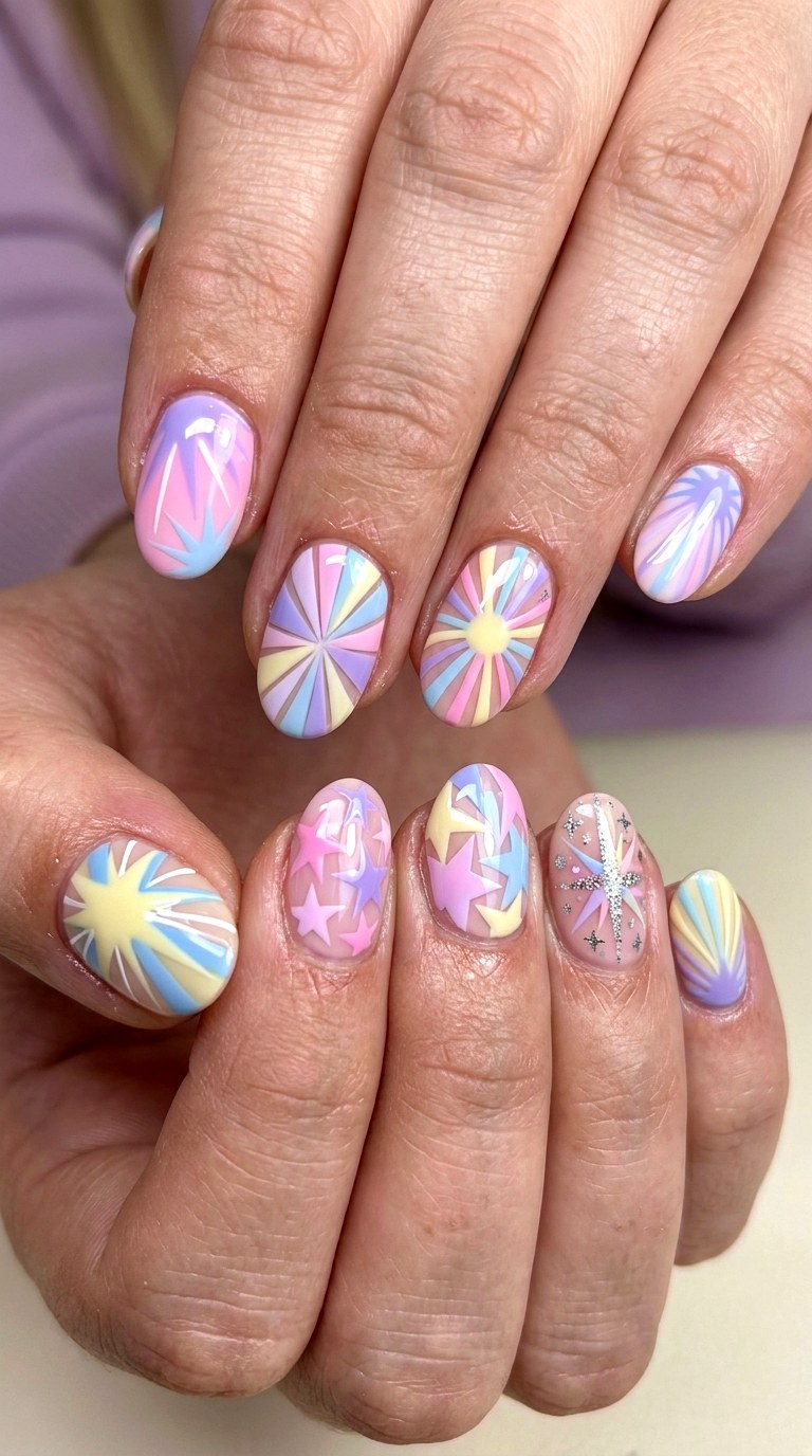 Pastel Starburst Nails - 22 Whimsical pastel nail art ideas