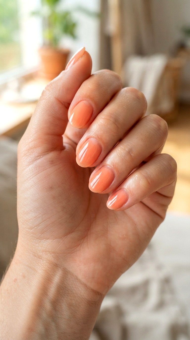 Peach Jelly Oval Nails - 24 oval short nail ideas