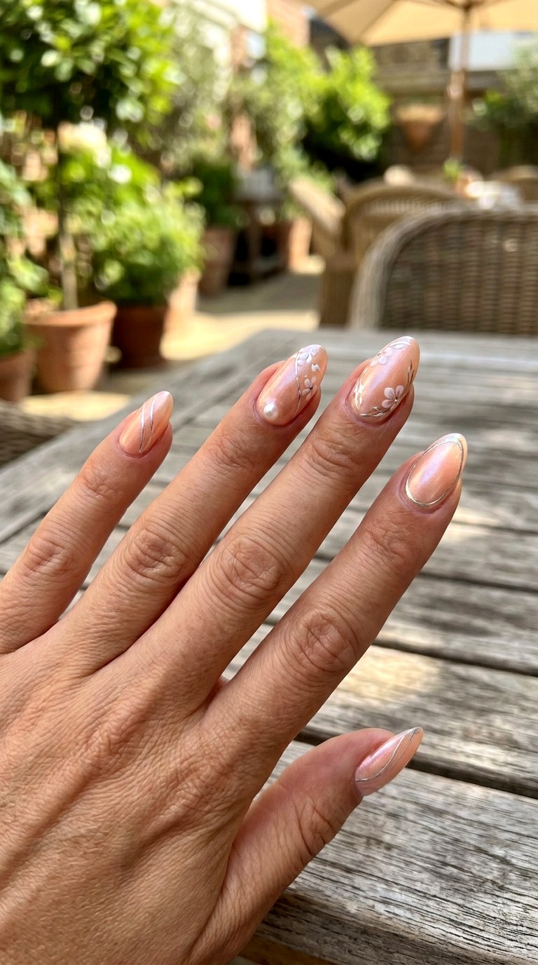 Peach Satin Shimmer Nails - 25 cute summer nail ideas