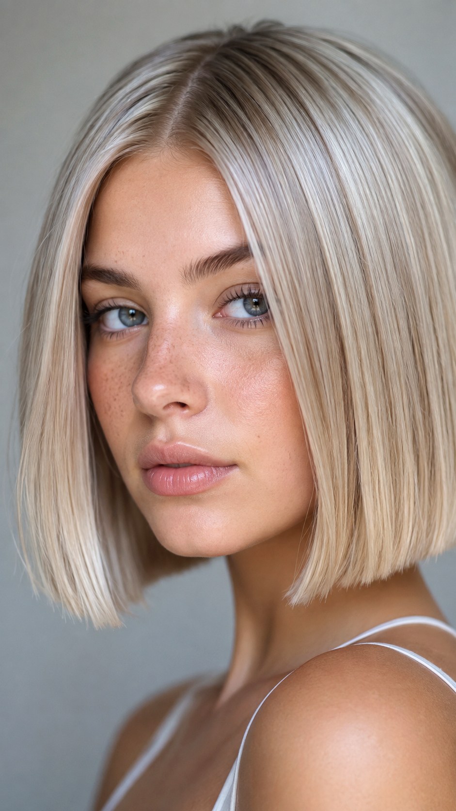 Pearl Blonde Babylights on Blunt Cut - 24 short hair highlights ideas