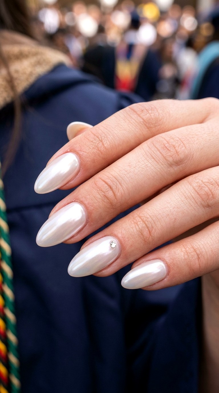 Pearl Chrome Graduation Nails - 25 graduation Nail art inspiration ideas