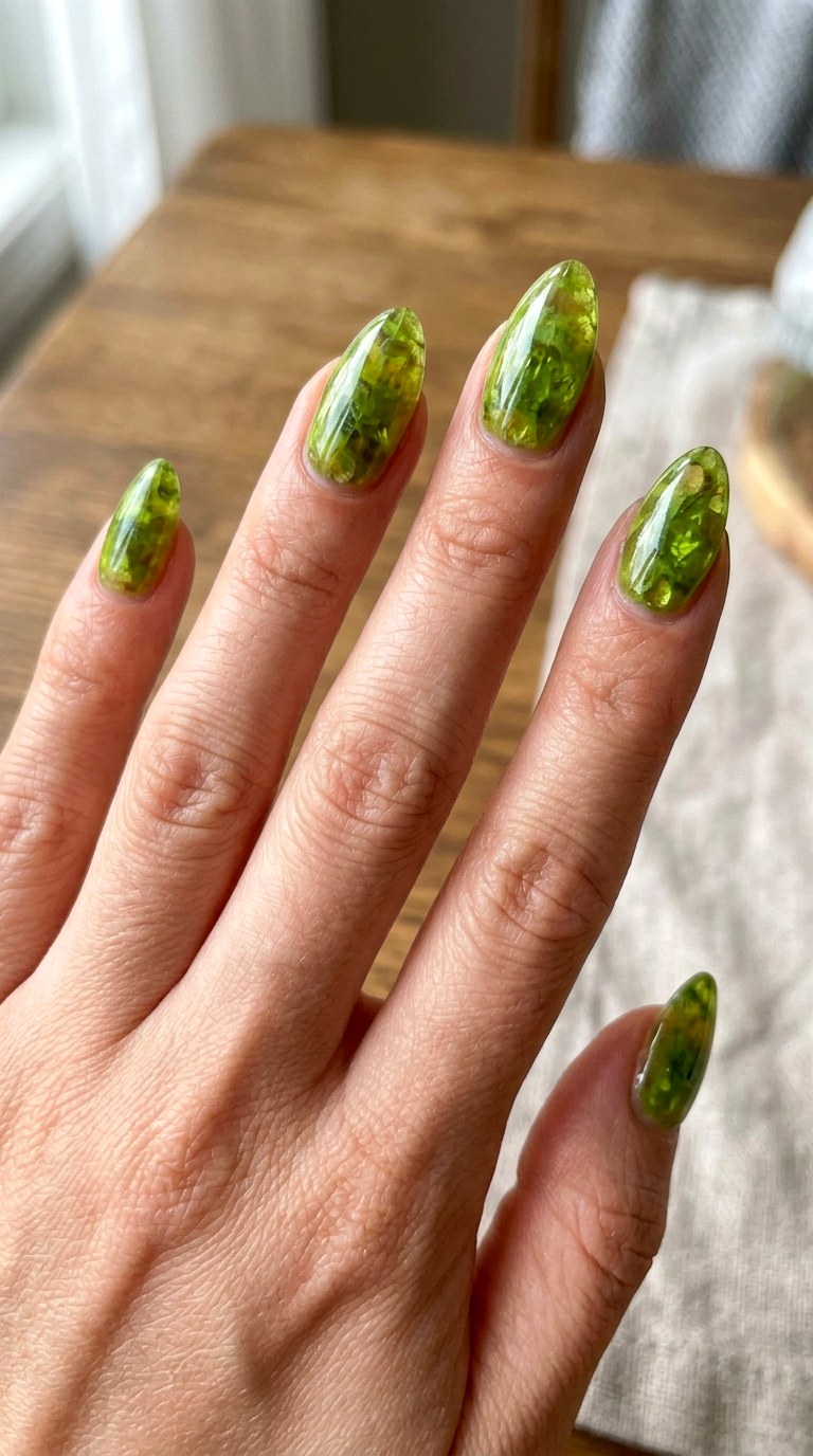 Peridot Inspired Stone Nails - 23 rendering green stone Nail ideas