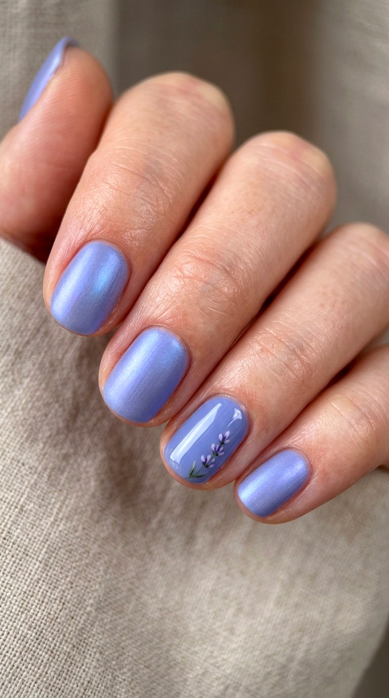 Periwinkle Satin Finish Nails - 25 pastel purple blue nail ideas
