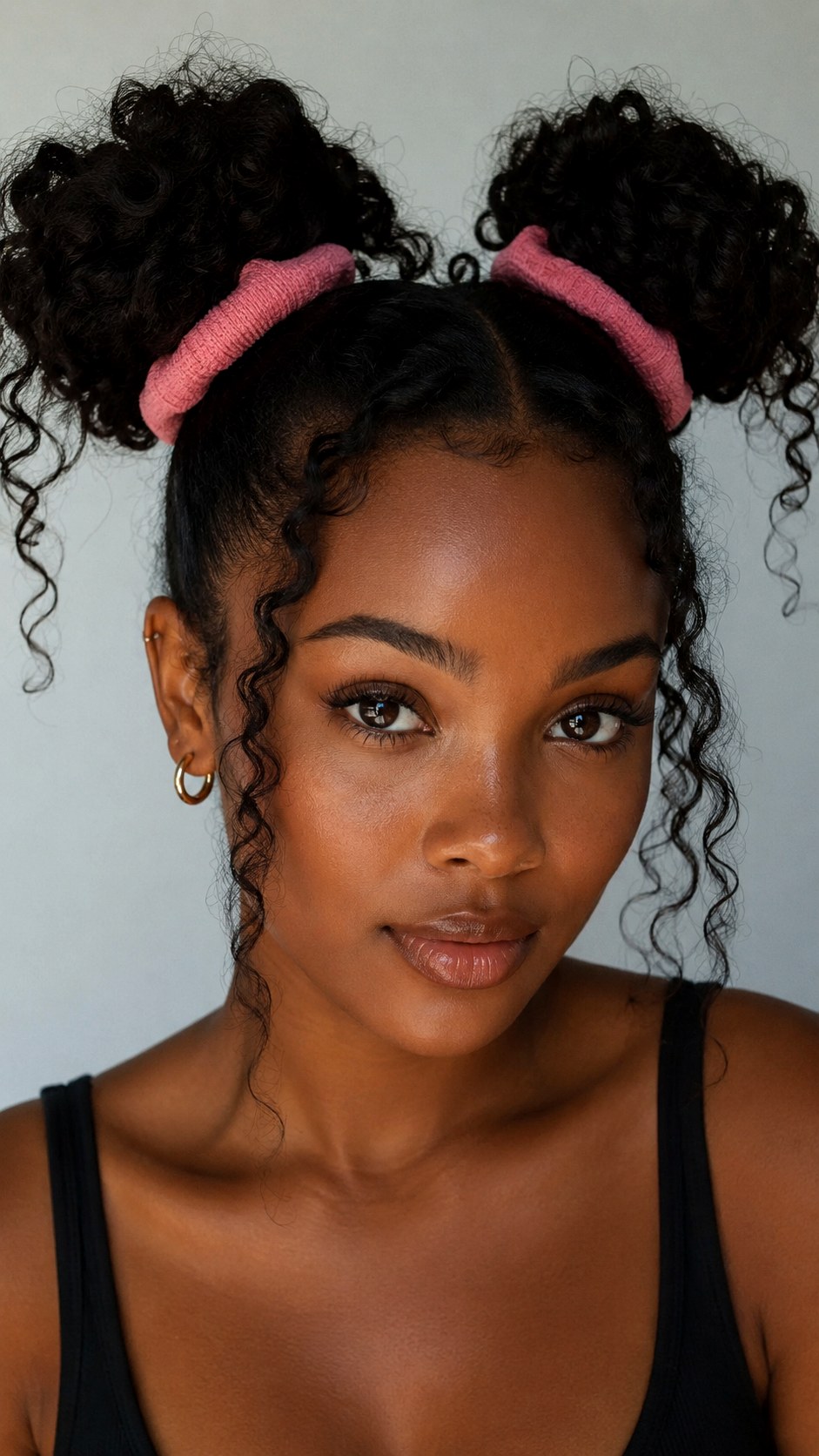 Pigtail Buns With Thick Hair Ties - 25 y2k bun hairstyle ideas