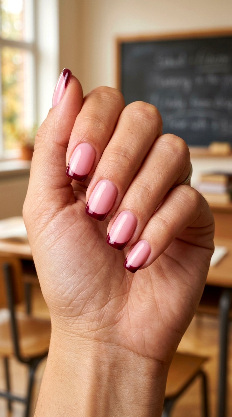 Pink And Burgundy French - 23 back to school nail art inspiration ideas