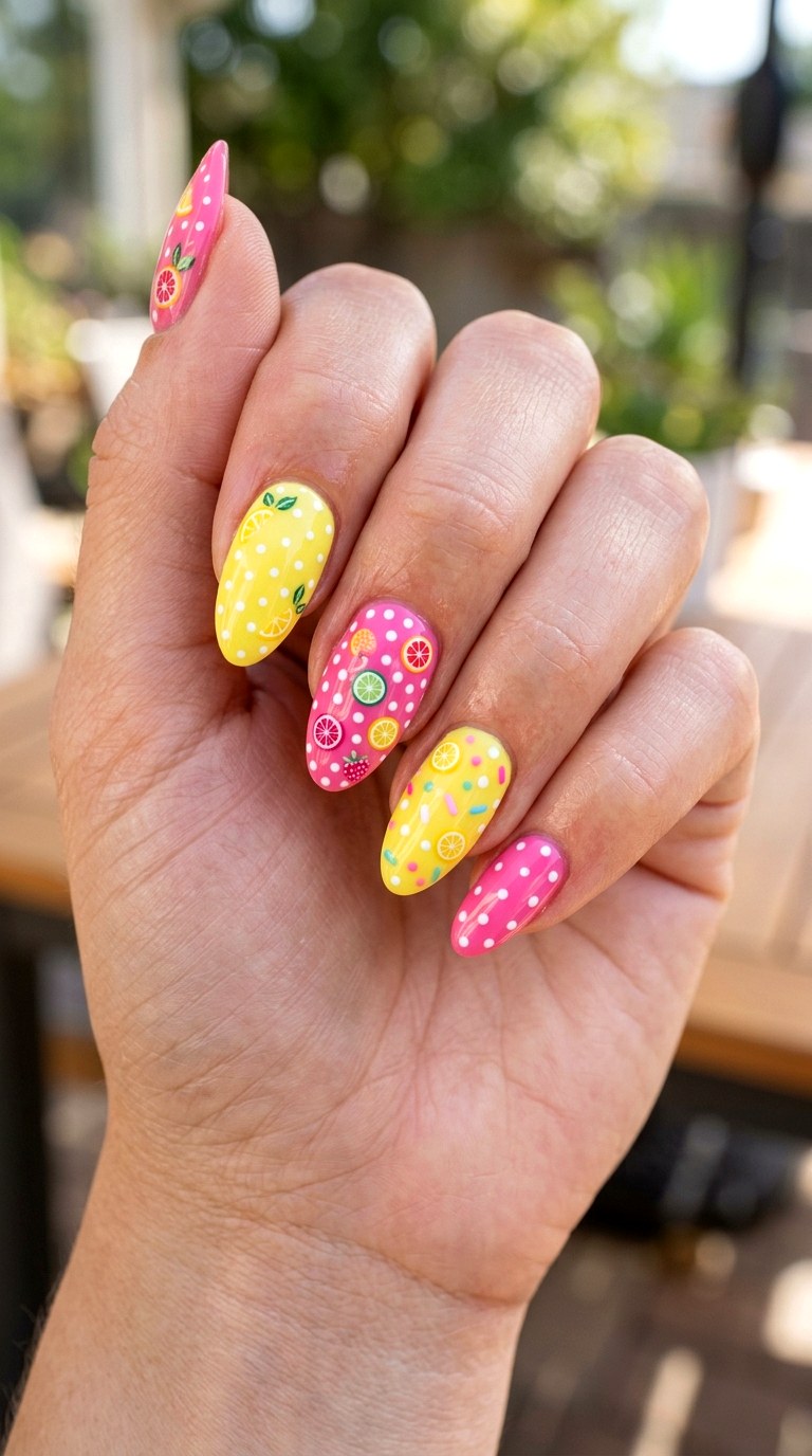 Pink And Lemon Candy Nails - 22 sweet tart nail ideas