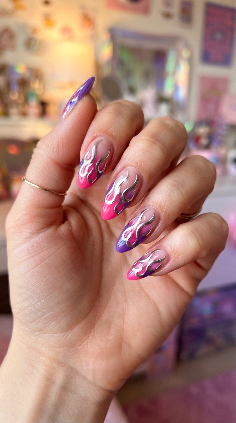 Pink And Purple YK Flames - 22 retro Y2K almond nail ideas