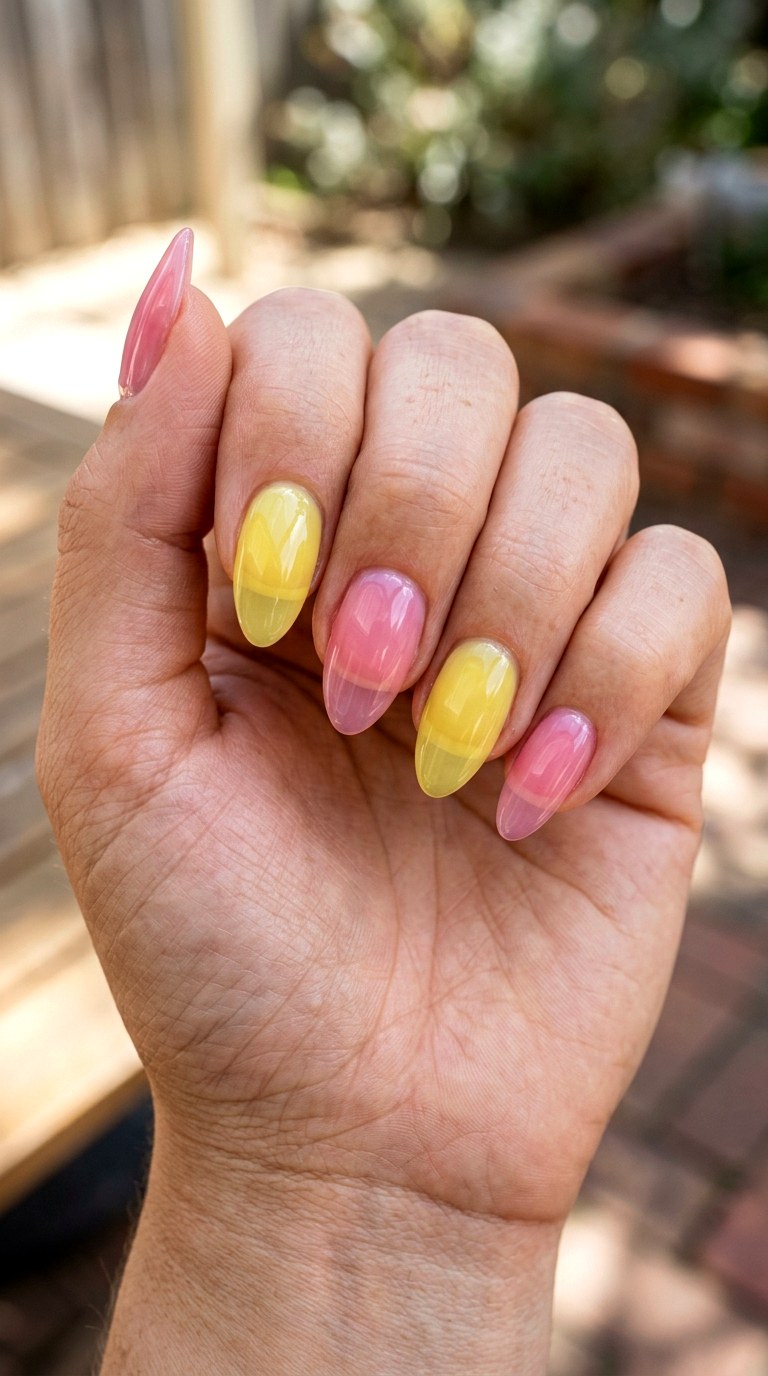 Pink And Yellow Jelly Nails - 23 yellow pink Summer nail ideas