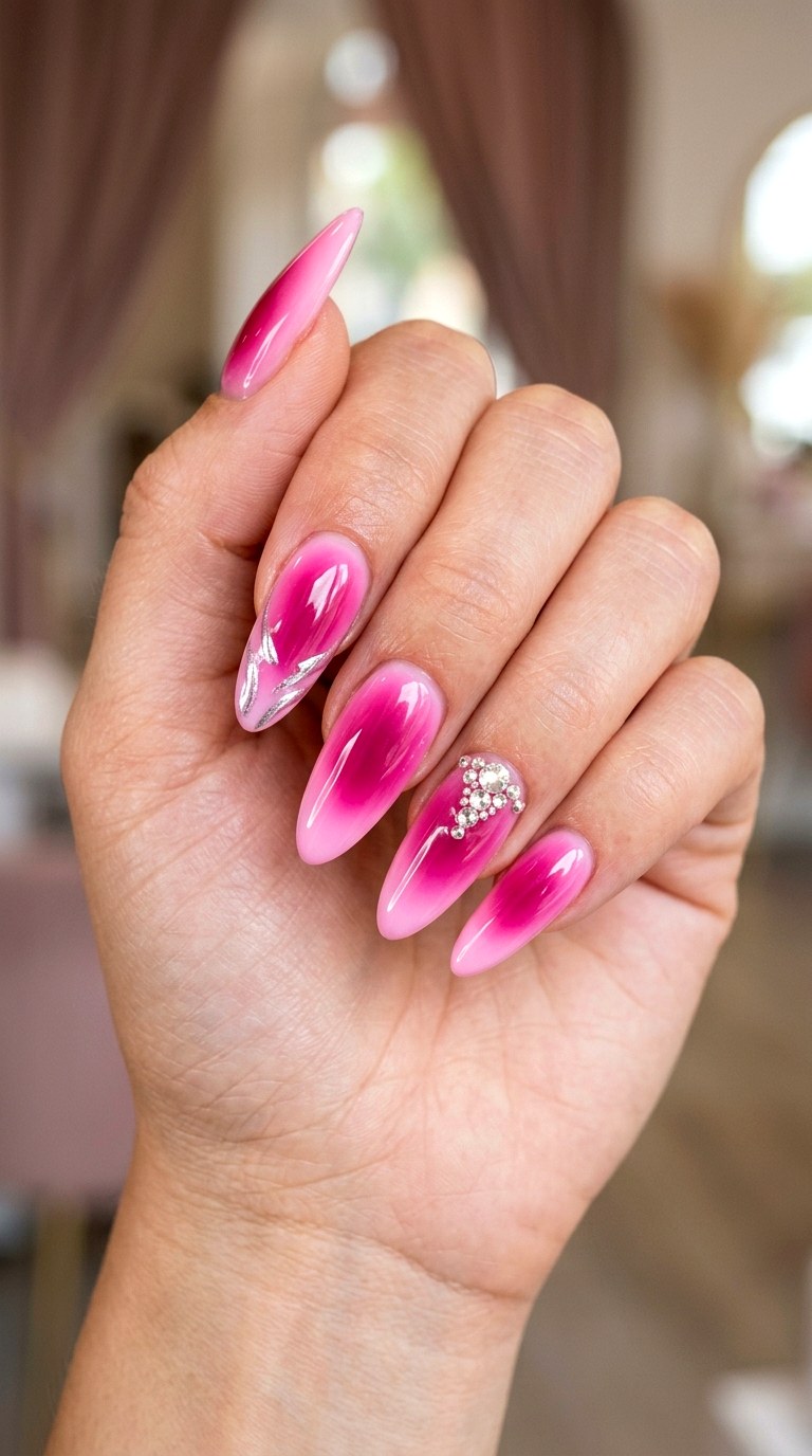 Pink Aura Acrylic Nails - 23 girly acrylic nail ideas