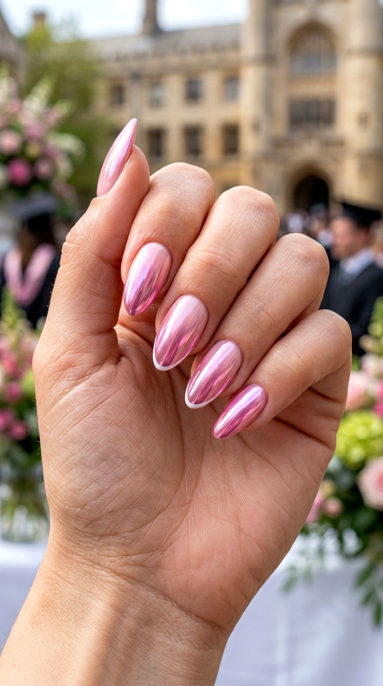 Pink Chrome Graduation Nails - 25 graduation Nail art inspiration ideas