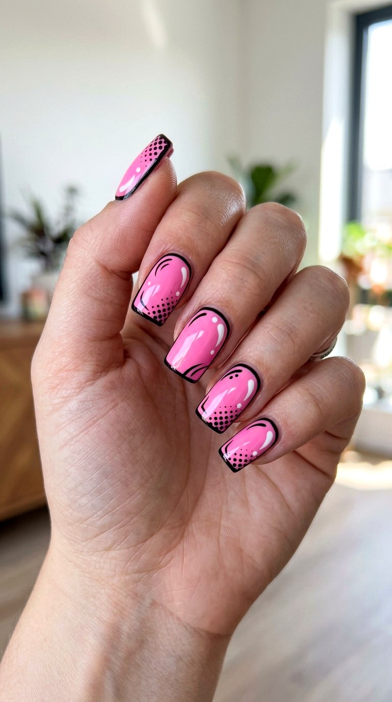 Pink Comic Pop Art Nails - 20 Y2K comic nails design ideas