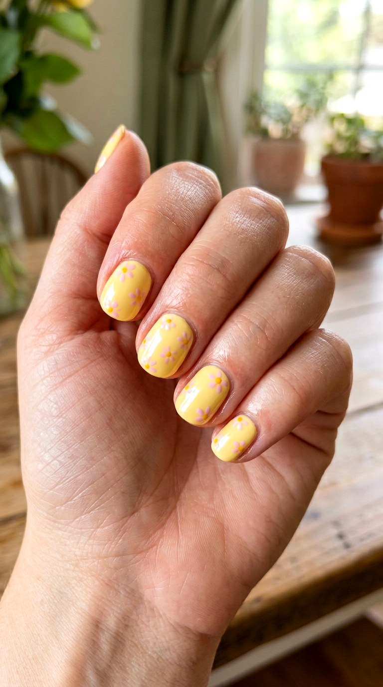Pink Daisy Yellow Floral Nails - 23 yellow pink Summer nail ideas