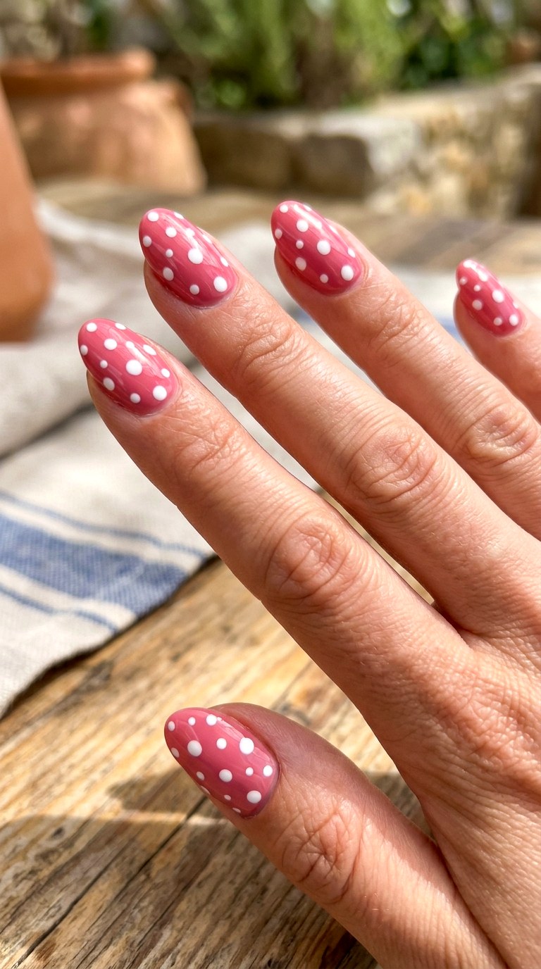 Pink Dolce Vita Dots - 21 Italian summer polka dot Nail ideas