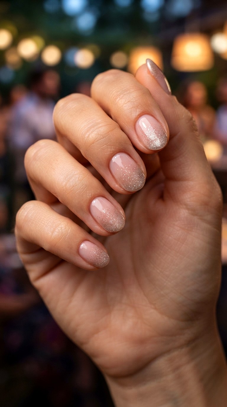 Pink Glitter Fade Oval Nails - 24 oval short nail ideas