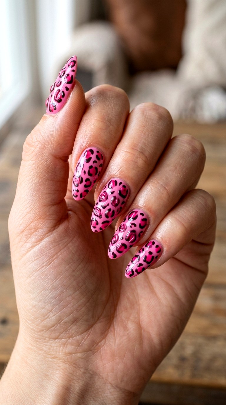 Pink Leopard D Accents - 20 Pink leopard nail design ideas