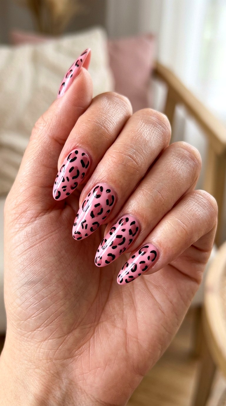 Pink Leopard Almond Nails - 20 Pink leopard nail design ideas