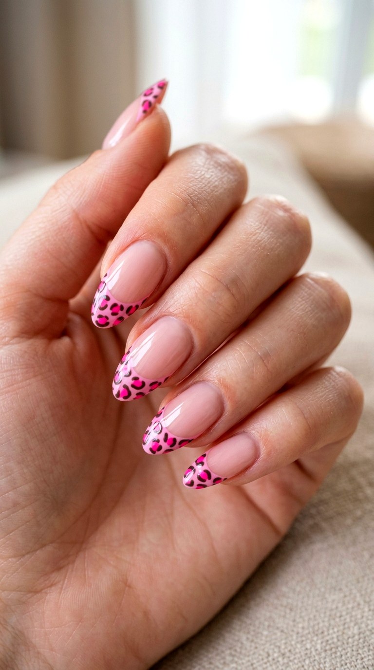 Pink Leopard French Tips - 20 Pink leopard nail design ideas