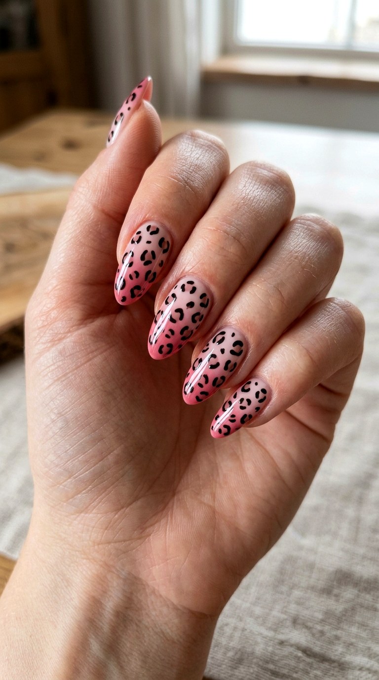Pink Ombre Leopard Nails - 20 Pink leopard nail design ideas