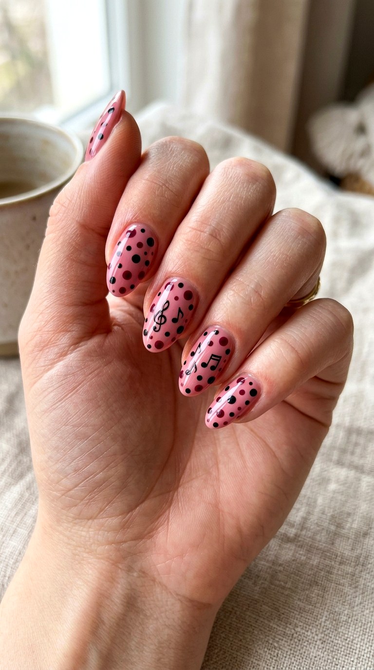 Pink Polka Dot Notes - 20 polka dots musical notes Nail design ideas