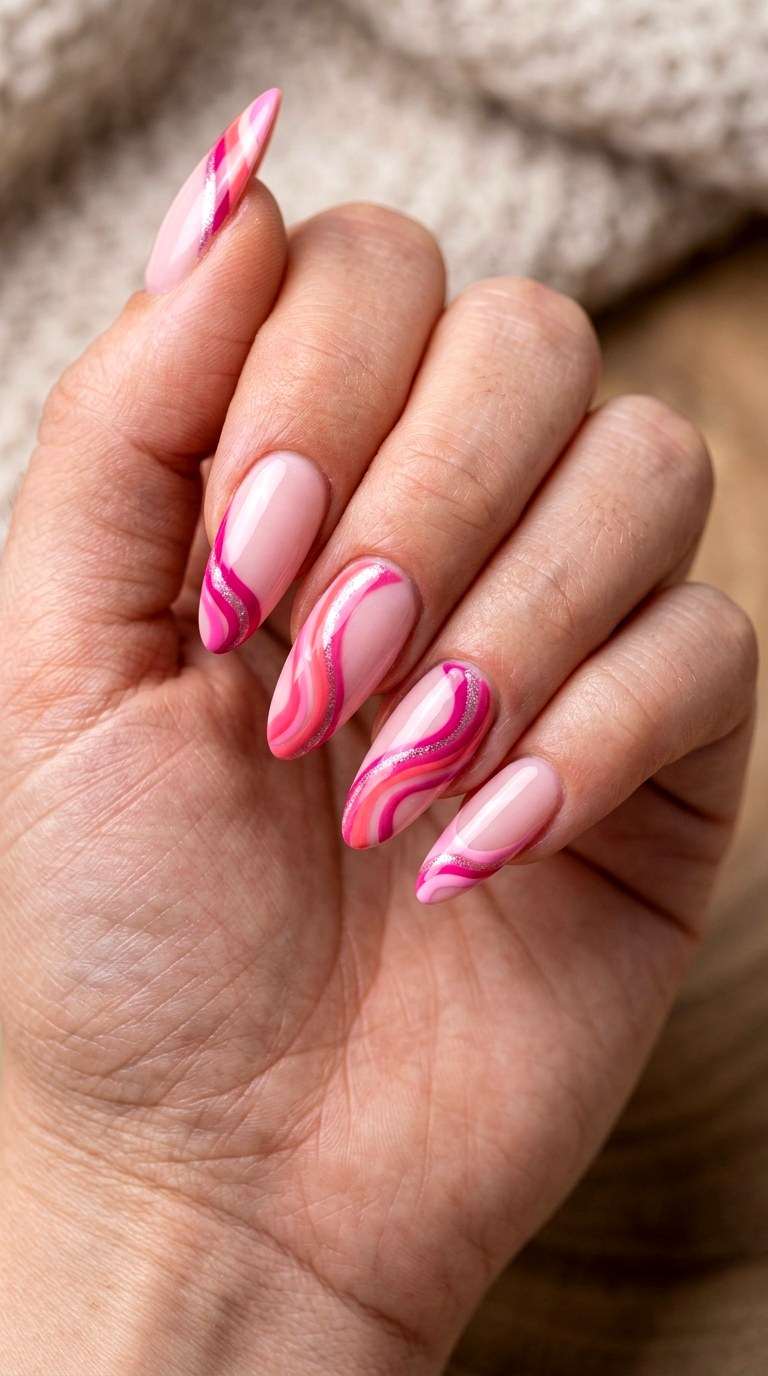 Pink Swirl French Tips - 23 girly acrylic nail ideas
