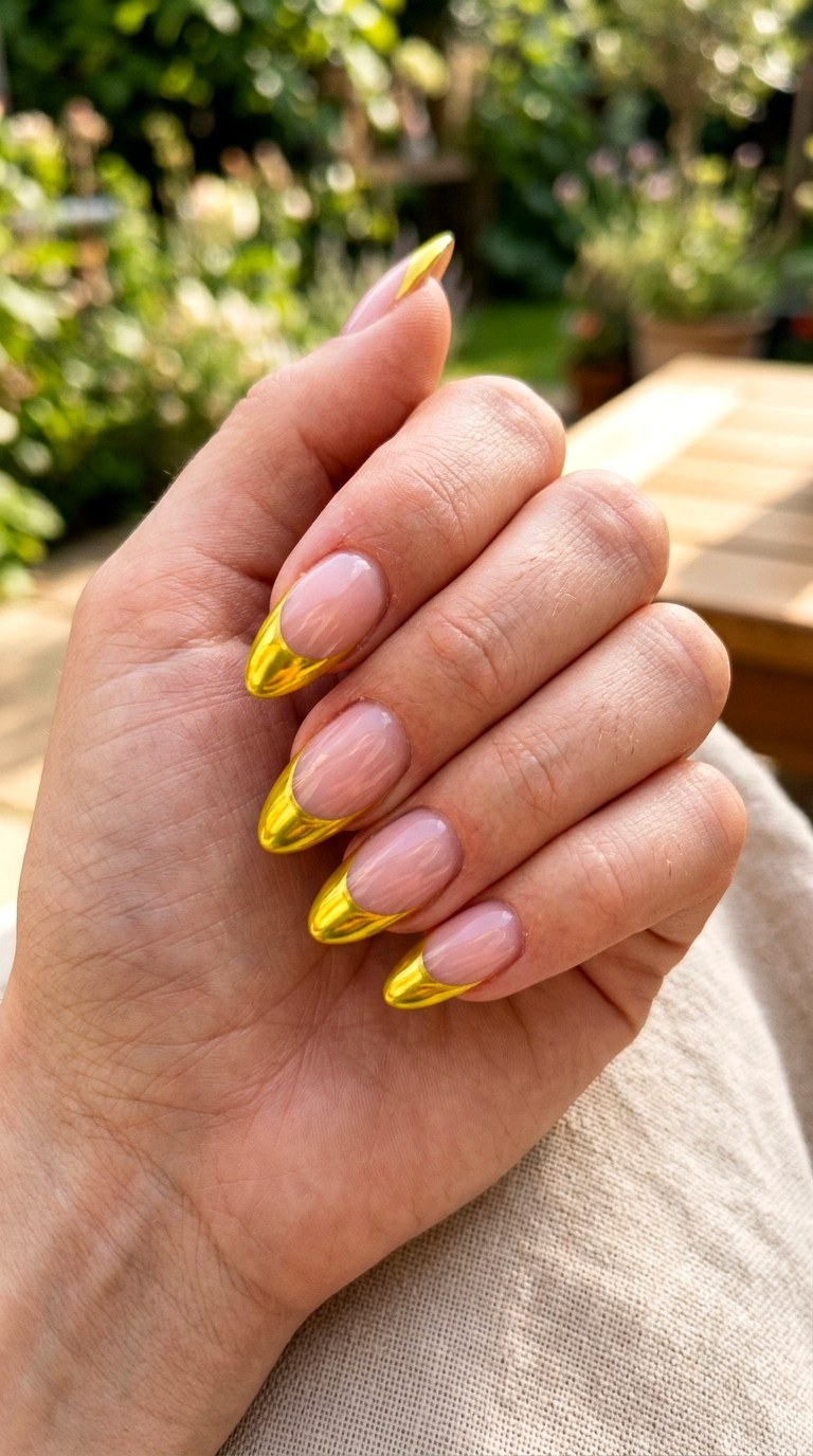 Pink Yellow Chrome French Nails - 23 yellow pink Summer nail ideas