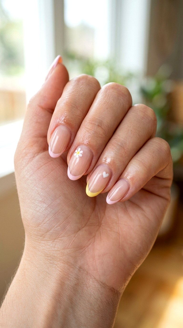 Pink Yellow French Tip Mix - 23 yellow pink kawaii nail design ideas