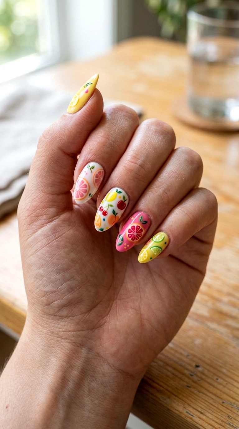 Pink Yellow Fruit Nail Art - 23 yellow pink Summer nail ideas