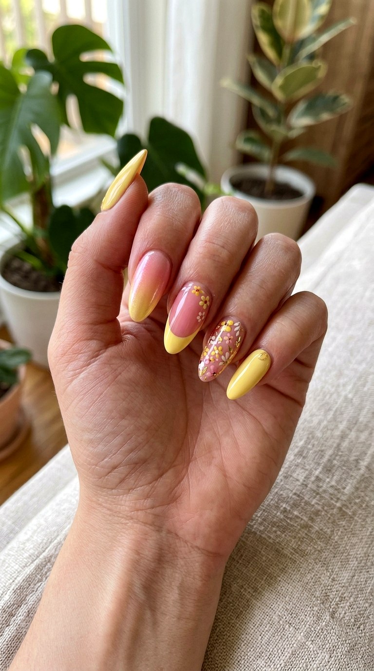 Pink Yellow Mix And Match Nails - 23 yellow pink Summer nail ideas