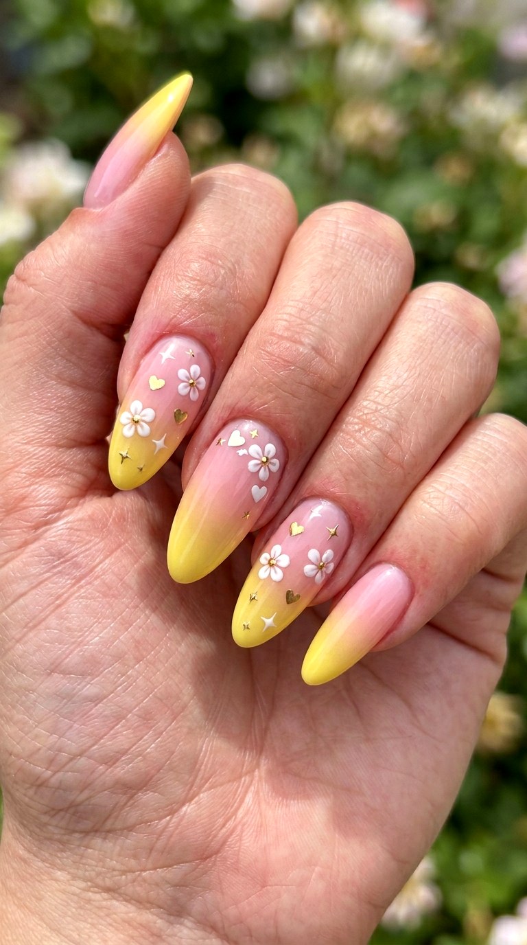 Pink Yellow Ombre Kawaii Nails - 23 yellow pink kawaii nail design ideas