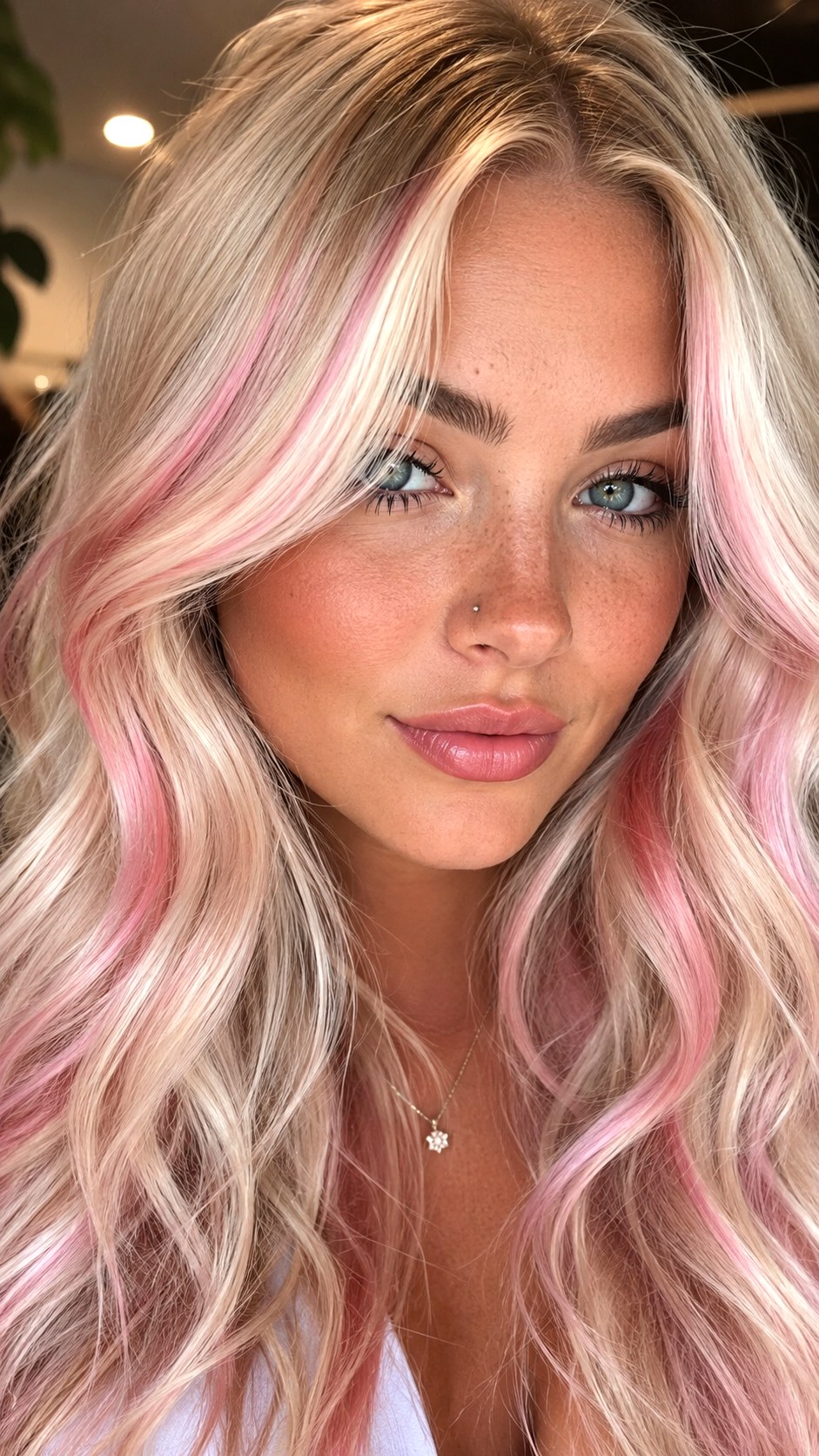 Pink and Pearl Blonde Lowlights - 23 hot pink hair color ideas