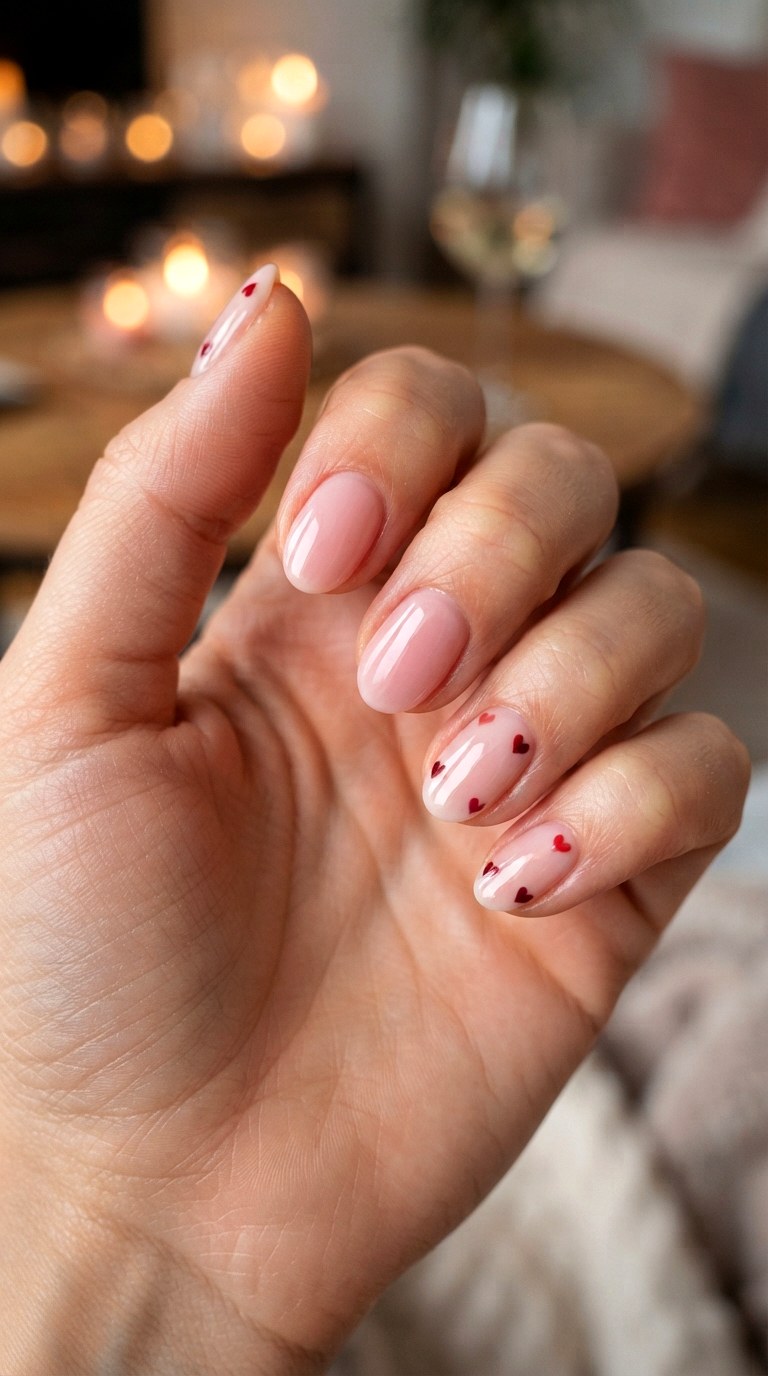 Pink and Red Heart Oval Nails - 24 oval short nail ideas