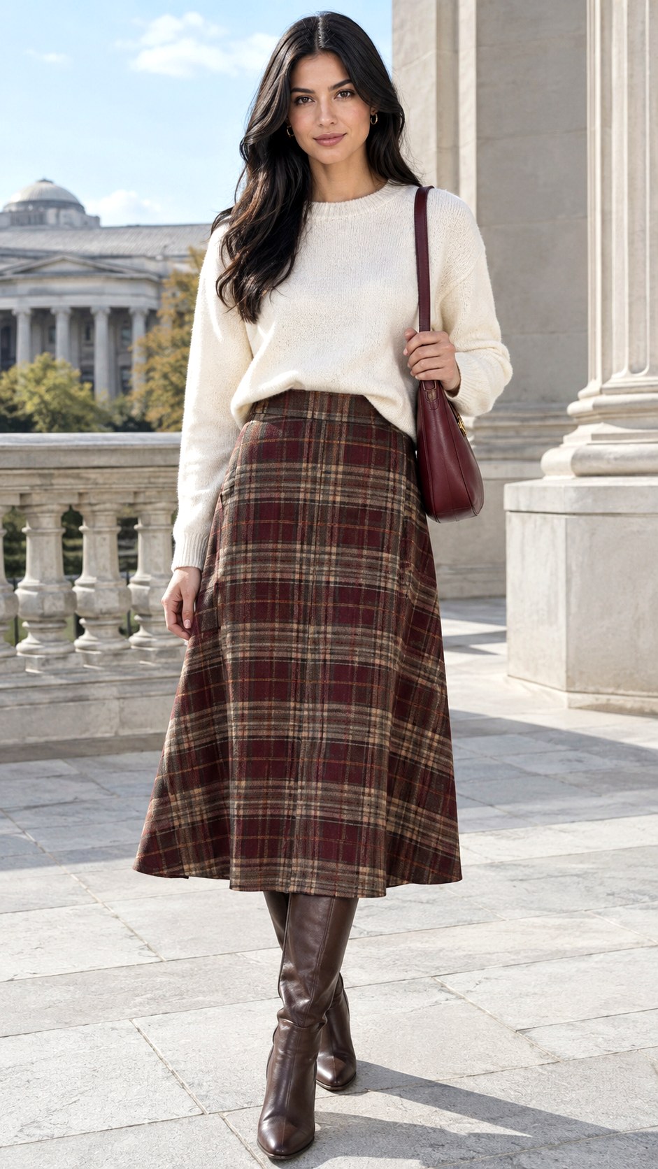 Plaid Midi Skirt With Cream Knitwear - 20 2026 autumn outfits