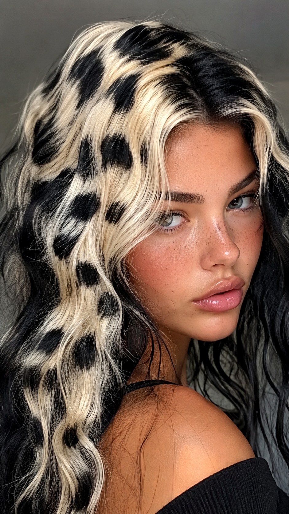 Platinum and Black Leopard Spotting - 21 black hair color ideas