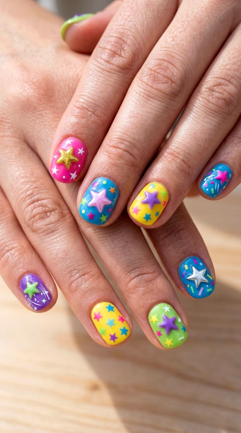 Playful D Star Mix - 22 colorful mix and match star nail ideas