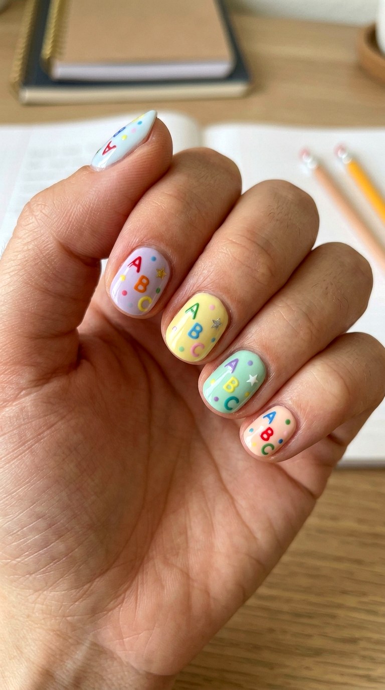Playful ABC Letter Nails - 23 first day of school nail ideas