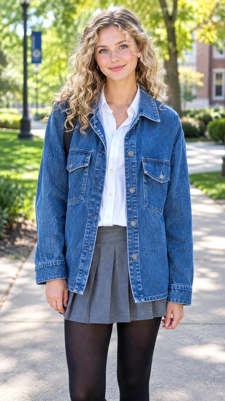Pleated Miniskirt and Denim Shacket Outfit - 25 denim shacket outfit look ideas